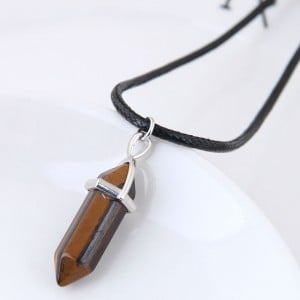 Stone Pencil Stub Pendant High Fashion Rope Statement Necklace - Coffee