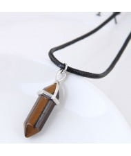 Stone Pencil Stub Pendant High Fashion Rope Statement Necklace - Coffee