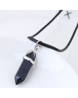 Stone Pencil Stub Pendant High Fashion Rope Statement Necklace - Dark Blue