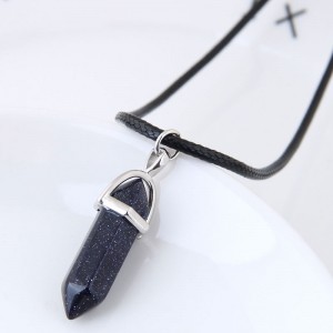 Stone Pencil Stub Pendant High Fashion Rope Statement Necklace - Dark Blue