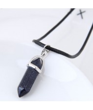 Stone Pencil Stub Pendant High Fashion Rope Statement Necklace - Dark Blue