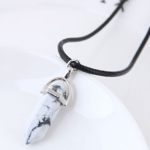 Stone Pencil Stub Pendant High Fashion Rope Statement Necklace - White