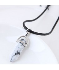 Stone Pencil Stub Pendant High Fashion Rope Statement Necklace - White