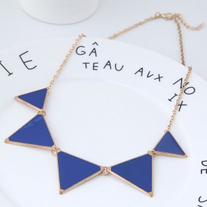 Oil-spot Glazed Triangles Design High Fashion Costume Necklace - Blue