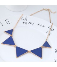 Oil-spot Glazed Triangles Design High Fashion Costume Necklace - Blue
