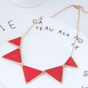 Oil-spot Glazed Triangles Design High Fashion Costume Necklace - Red