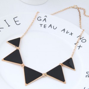 Oil-spot Glazed Triangles Design High Fashion Costume Necklace - Black