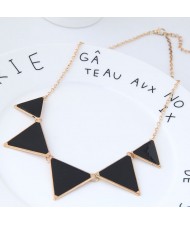 Oil-spot Glazed Triangles Design High Fashion Costume Necklace - Black