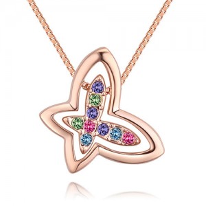 Austrian Crystal Embellished Hollow-out Graceful Butterfly Pendant Necklace - Rose Gold