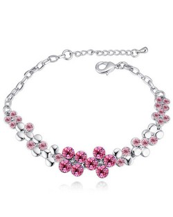 Austrian Crystal Splendid Flowers Cluster Platinum Plated Bracelet - Rose