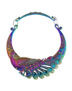 Vintage Gradient Color Peacock Chunky Fashion Costume Necklace