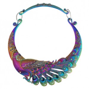 Vintage Gradient Color Peacock Chunky Fashion Costume Necklace