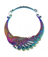Vintage Gradient Color Peacock Chunky Fashion Costume Necklace