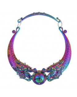 Vintage Gradient Color Dragon Theme High Fashion Statement Necklace