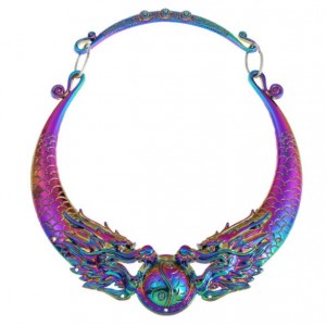 Vintage Gradient Color Dragon Theme High Fashion Statement Necklace
