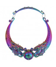 Vintage Gradient Color Dragon Theme High Fashion Statement Necklace