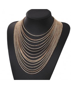 High Fashion Multi-layers Tassel Design Chunky Statement Necklace - Golden