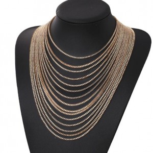 High Fashion Multi-layers Tassel Design Chunky Statement Necklace - Golden