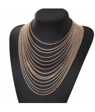 High Fashion Multi-layers Tassel Design Chunky Statement Necklace - Golden