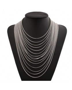 High Fashion Multi-layers Tassel Design Chunky Statement Necklace - Silver