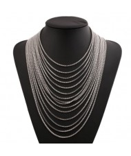 High Fashion Multi-layers Tassel Design Chunky Statement Necklace - Silver