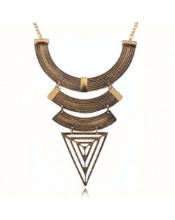 Triple Arches with Hollow Triangle Chunky Pendant High Fashion Costume Necklace - Golden