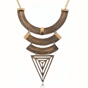 Triple Arches with Hollow Triangle Chunky Pendant High Fashion Costume Necklace - Golden