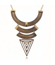 Triple Arches with Hollow Triangle Chunky Pendant High Fashion Costume Necklace - Golden