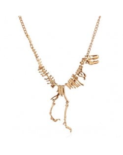 Dinosaur Skeleton High Fashion Alloy Costume Necklace - Golden