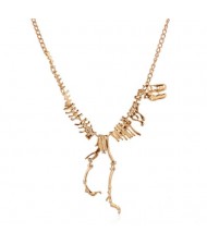 Dinosaur Skeleton High Fashion Alloy Costume Necklace - Golden
