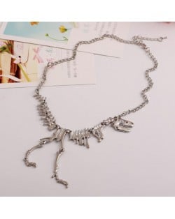 Dinosaur Skeleton High Fashion Alloy Costume Necklace - Silver