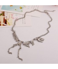Dinosaur Skeleton High Fashion Alloy Costume Necklace - Silver