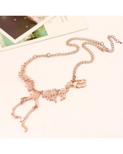 Dinosaur Skeleton High Fashion Alloy Costume Necklace - Rose Gold