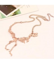 Dinosaur Skeleton High Fashion Alloy Costume Necklace - Rose Gold