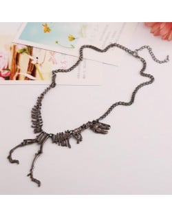 Dinosaur Skeleton High Fashion Alloy Costume Necklace - Gun Black