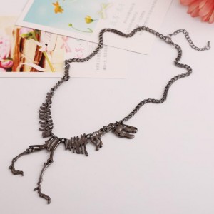 Dinosaur Skeleton High Fashion Alloy Costume Necklace - Gun Black