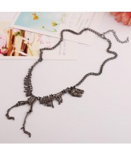 Dinosaur Skeleton High Fashion Alloy Costume Necklace - Gun Black