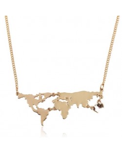 World Map Pendant High Fashion Alloy Costume Necklace - Golden