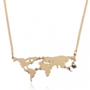 World Map Pendant High Fashion Alloy Costume Necklace - Golden