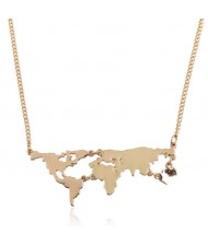 World Map Pendant High Fashion Alloy Costume Necklace - Golden