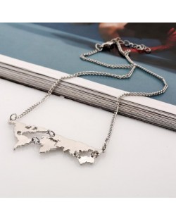 World Map Pendant High Fashion Alloy Costume Necklace - Silver