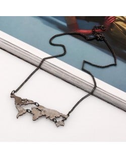 World Map Pendant High Fashion Alloy Costume Necklace - Gun Black