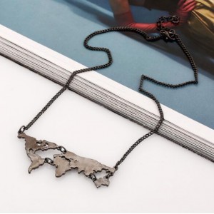 World Map Pendant High Fashion Alloy Costume Necklace - Gun Black