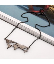 World Map Pendant High Fashion Alloy Costume Necklace - Gun Black