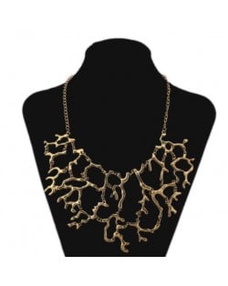 Alloy Coral Vintage Chunky Fashion Costume Necklace - Golden