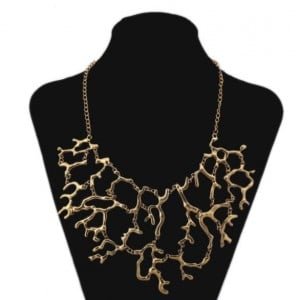 Alloy Coral Vintage Chunky Fashion Costume Necklace - Golden