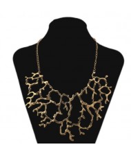 Alloy Coral Vintage Chunky Fashion Costume Necklace - Golden