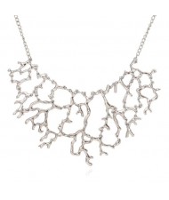 Alloy Coral Vintage Chunky Fashion Costume Necklace - Silver