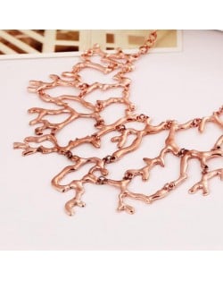 Alloy Coral Vintage Chunky Fashion Costume Necklace - Rose Gold