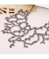 Alloy Coral Vintage Chunky Fashion Costume Necklace - Gun Black